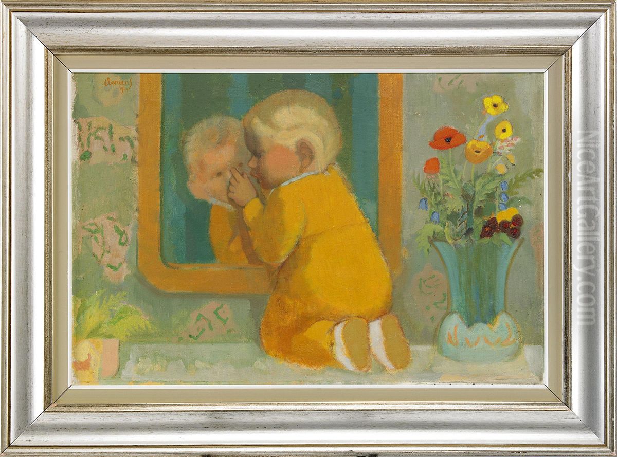 Pojken Vid Spegeln Oil Painting by Curt Clemens