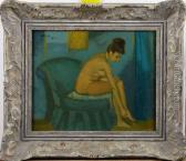 Modell Pa Gron Emmastol Oil Painting by Curt Clemens