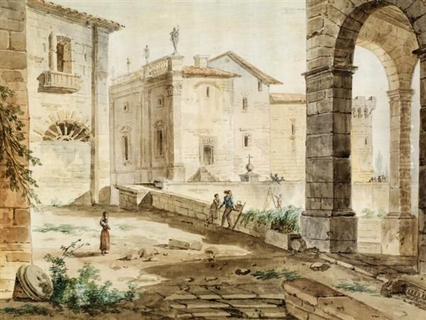 Paysage D'italie Anime Oil Painting by Charles Louis Clerisseau