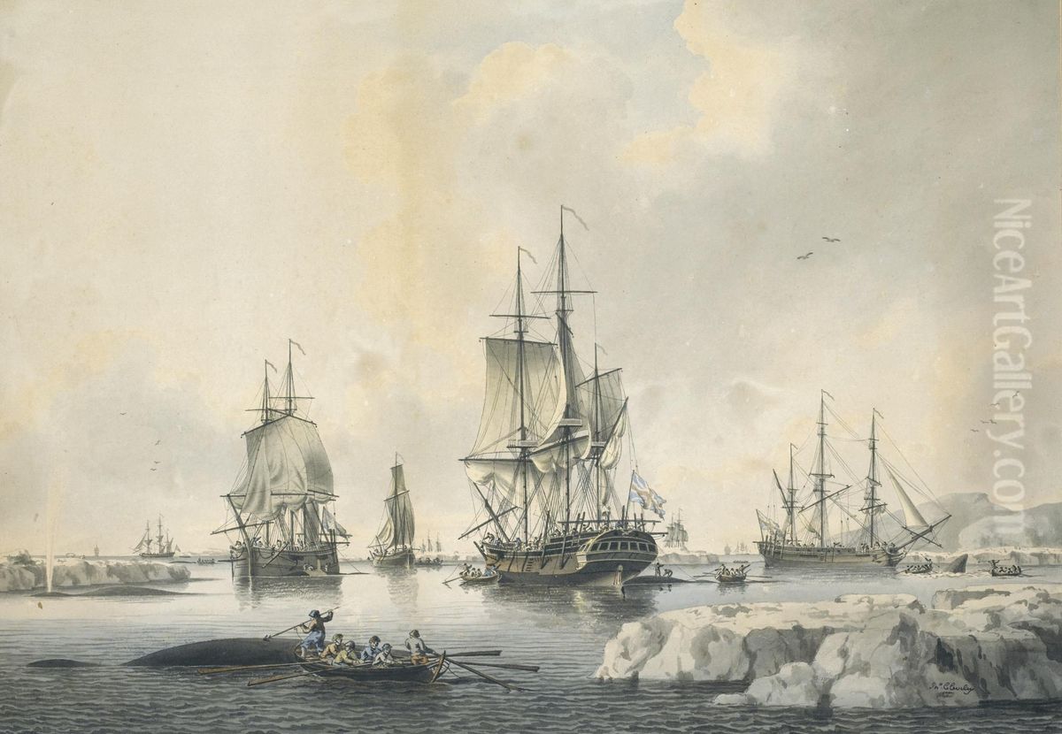Whaling Off The Coast Oil Painting by John the Younger Cleveley