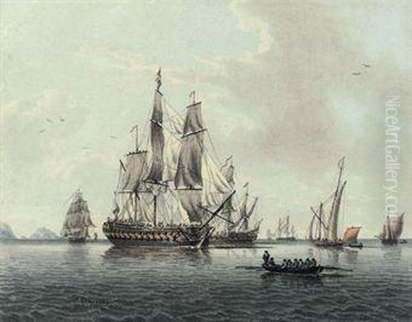 Ships Of The Fleet And Other Smaller Vessels Becalmed Off Theneedles Oil Painting by John the Younger Cleveley