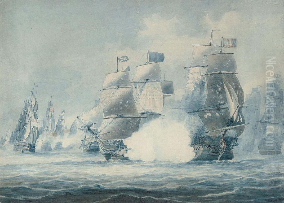 The Battle Of Cape St. Vincent, 14 
T 
H 
 February 1797: H.m.s. 
Victory 
 Raking The Spanish 
Salvador Del Mundo Oil Painting by Robert Cleveley