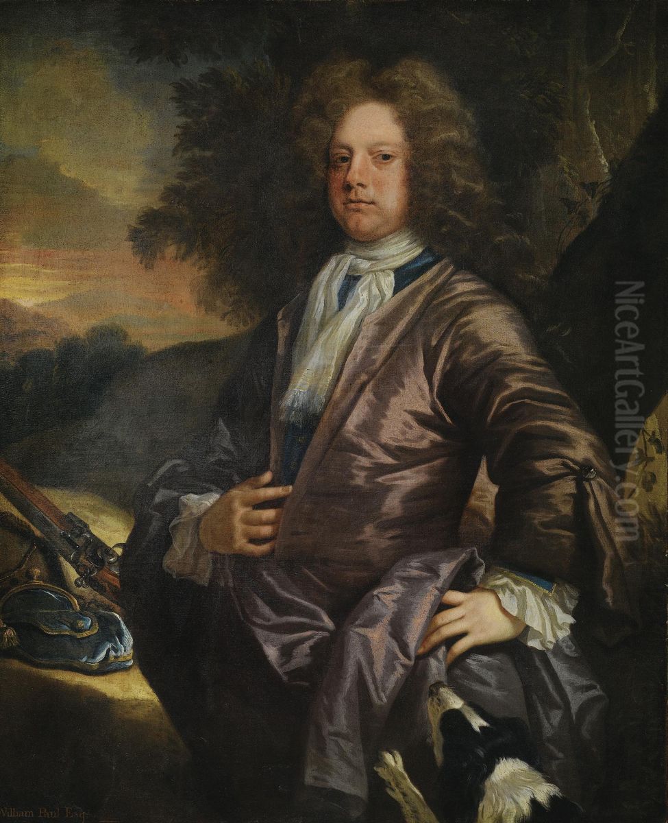 Portrait Of William Paul (1673-1711) Of Bray, Berkshire, With His Dog And A Gun Oil Painting by Johann Closterman