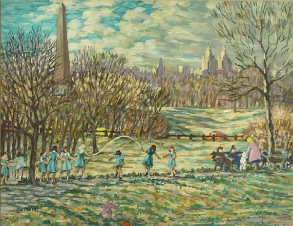 Jumping Rope Near Cleopatra's Needle, Centralpark Oil Painting by Henry Ives Cobb