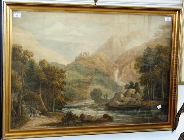 A Mountainous River Landscape Oil Painting by Cockburn, James Pattison
