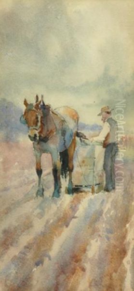 Tending The Field Oil Painting by Alfred J. Coffey