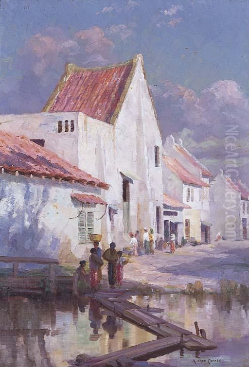 Floating Bridge Over The Lygergract Oil Painting by Alfred J. Coffey