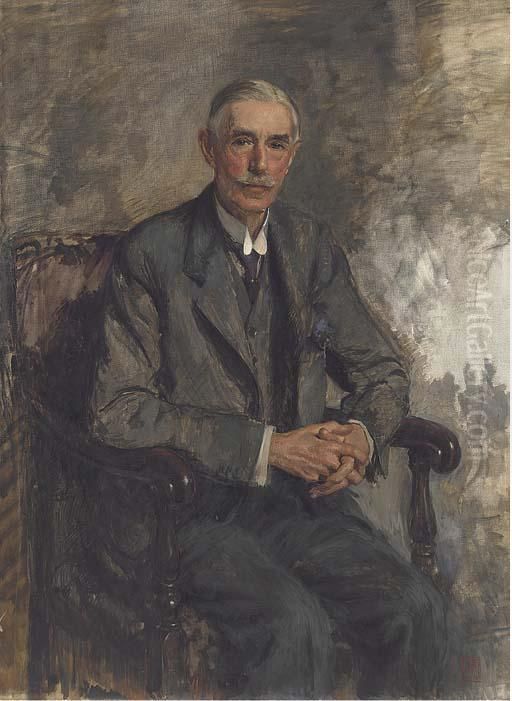 Portrait Of Alfred Pitman Esq., Seated Three-quarter-length, In A Grey Suit Oil Painting by Isaac Michael Cohen