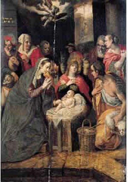 Van Den Cortbemde : Nativite Oil Painting by Johannes Colaert