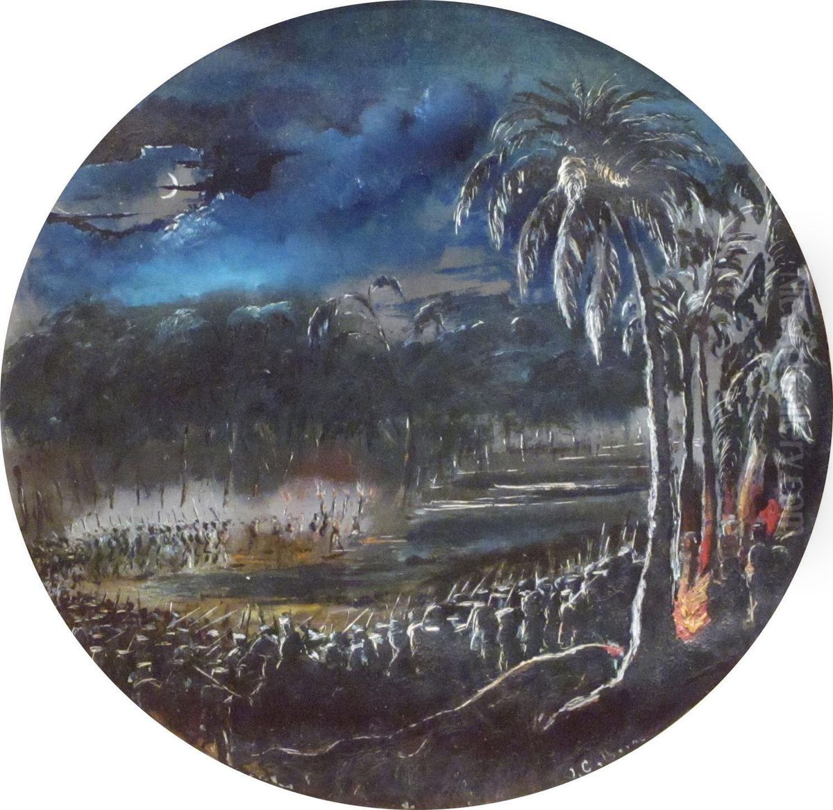 Night March To Trichinopoly Oil Painting by J. Colbourne