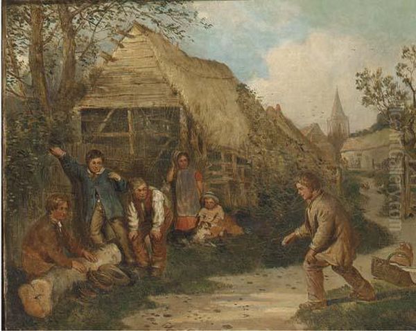 A Game Of Egg Cap Oil Painting by James William Cole