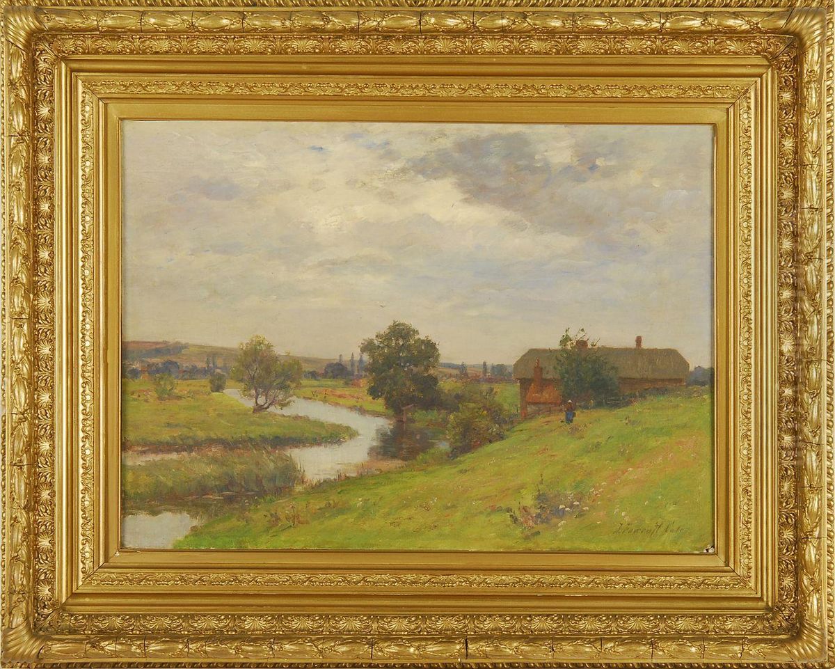 English Landscape - River Hill House Oil Painting by Joseph Foxcroft Cole