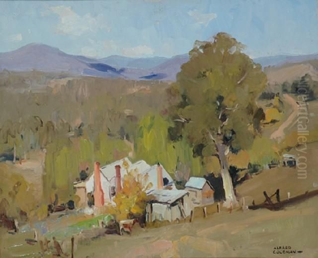 Hillside Farmhouse Oil Painting by Alfred Coleman