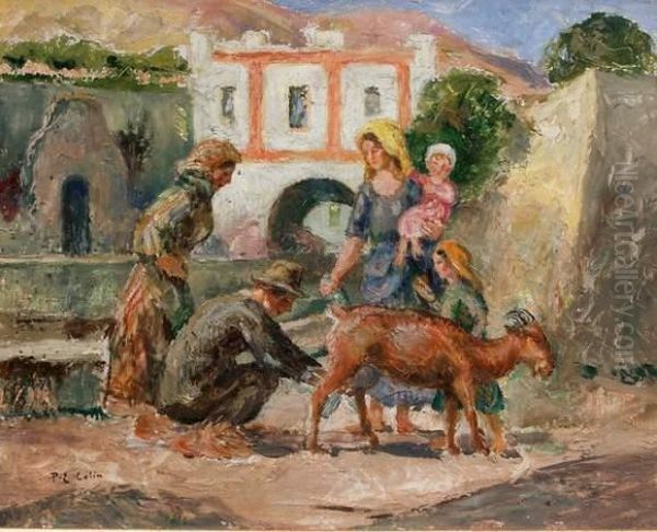 La Traite De La Chevre Oil Painting by Paul Emile Colin
