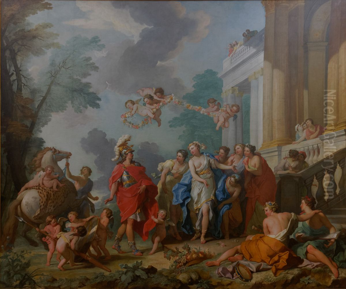 Roger Arrivant Dans L'ile D'alcine Oil Painting by Hyacinthe Collin de Vermont