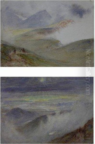 Sunset In The Mountains 
 Figures On A Mountain Pass Oil Painting by William Collingwood Smith