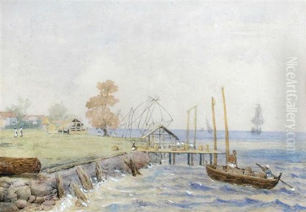 Fishermen In Cochin Oil Painting by R., Reverend Collins