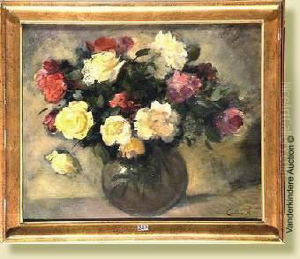 Vase De Roses Oil Painting by Jean Roch Collon