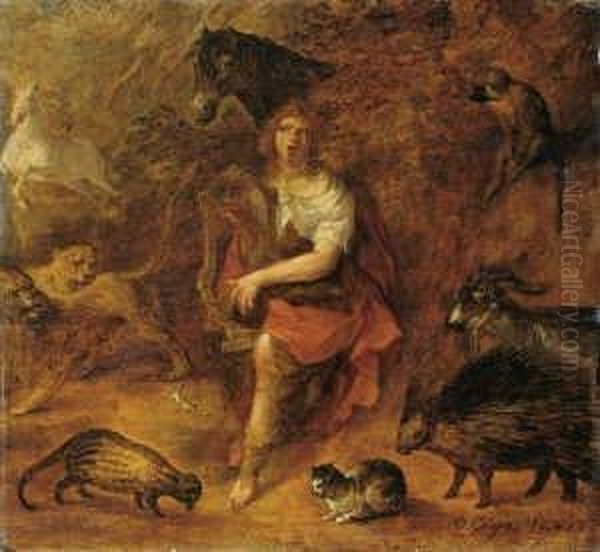 Orpheus Mit Seinem Spiel Die Tiere Bezaubernd.
 Signiert Und Datiert Unten Rechts: D. Colyns Oil Painting by David Colijns