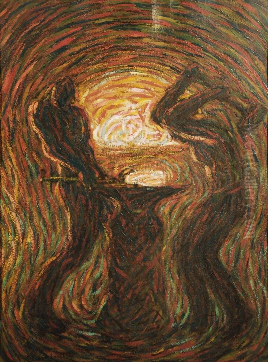 La Fucina Del Fabbro Oil Painting by Giuseppe Cominetti