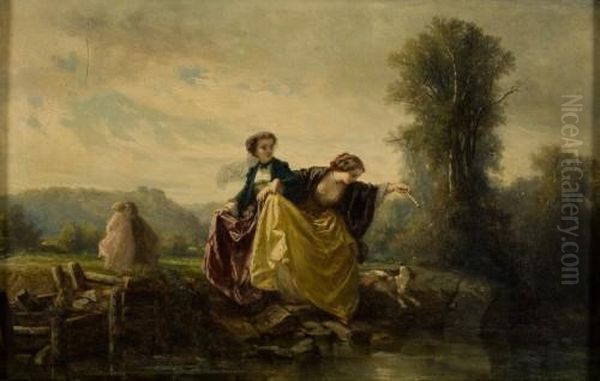Verspielter Nachmittag Am Fluss Oil Painting by Francois Claudius Compte-Calix