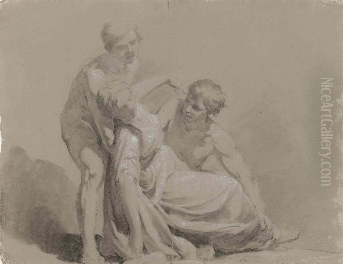 Two Young Men Supporting A Swooning Woman Oil Painting by Tommaso Conca