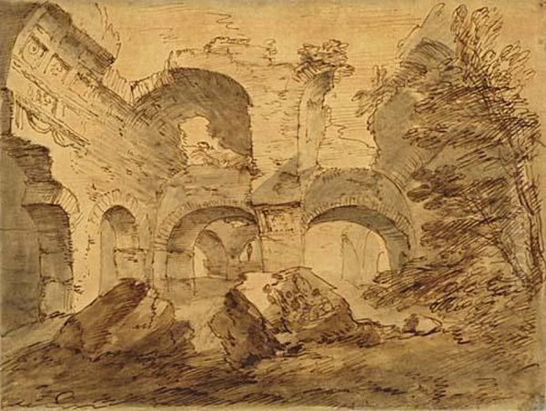 View Of Classical Ruins Oil Painting by John Coney