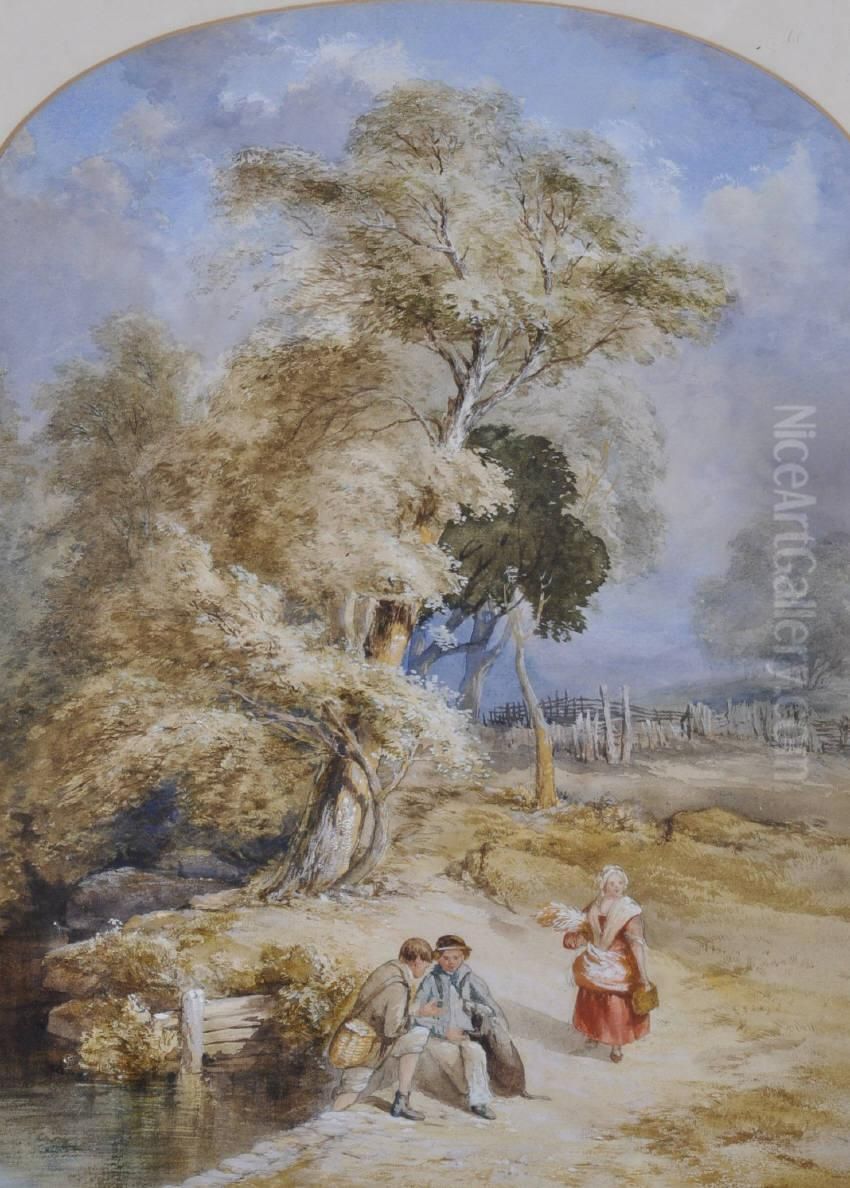 Figures By A Pool, 
Unsigned Oil Painting by Herbert Moxon Cook