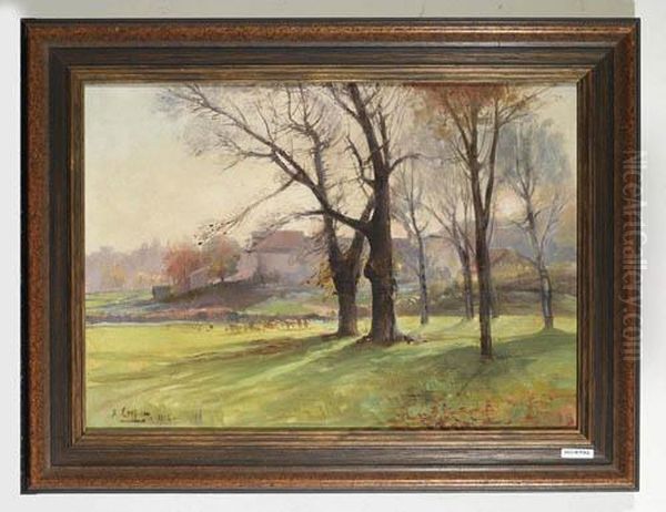 Landschaft Mit Baumen Und Kuhen. Oil Painting by Andre Charles Coppier