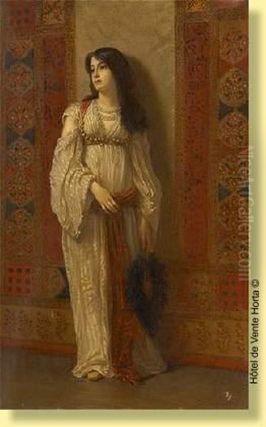 Jeune Orientale A L'eventail Oil Painting by Gustave Coppieters