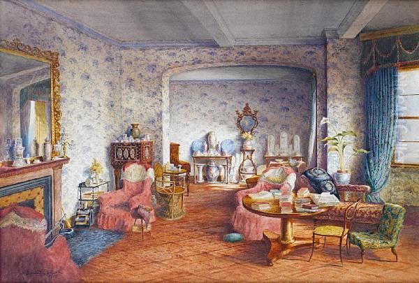 Drawing Room Of The Old Family Austen House, Sevenoaks Oil Painting by Charles Essenhigh Corke