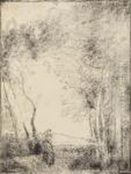 Jeune Mere A L'entree D'un Bois Oil Painting by Jean-Baptiste-Camille Corot