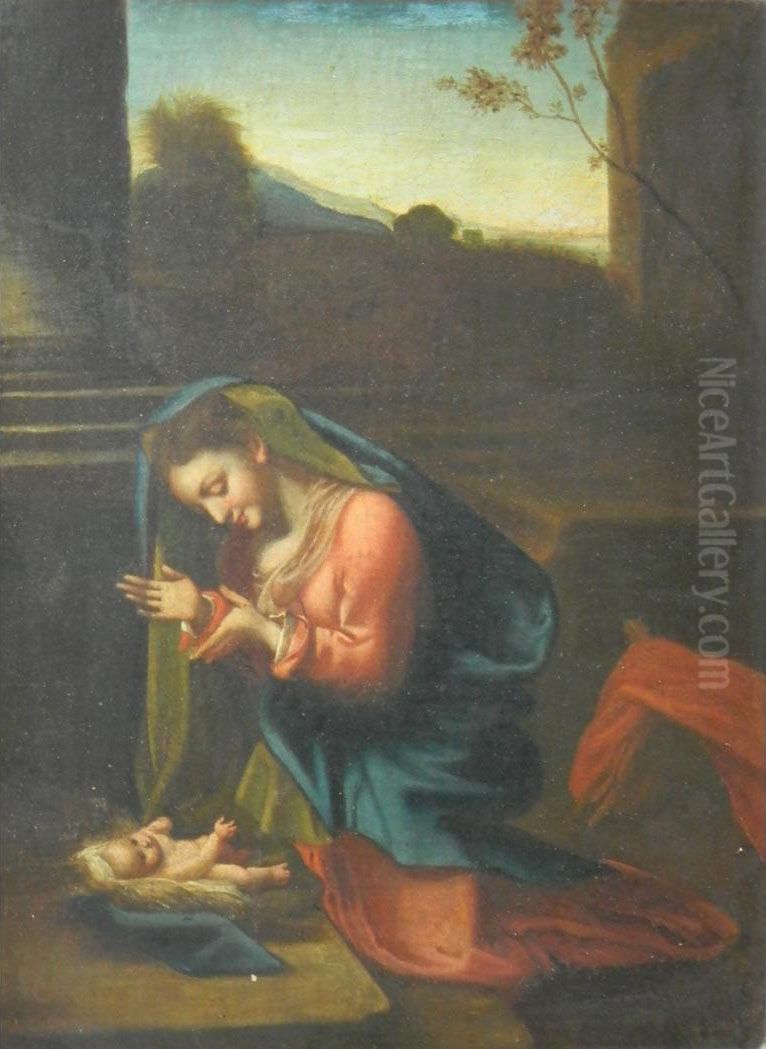 The Virgin Adoring The Christ Child Oil Painting by Antonio Allegri da Correggio