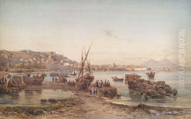 Die Bucht Von Neapel Im Abendlicht Oil Painting by Hermann David Solomon Corrodi
