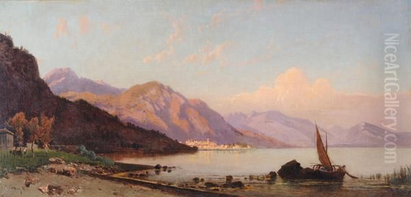 Paesaggio Lacustre Con Barca In Primo Piano Oil Painting by Hermann David Solomon Corrodi