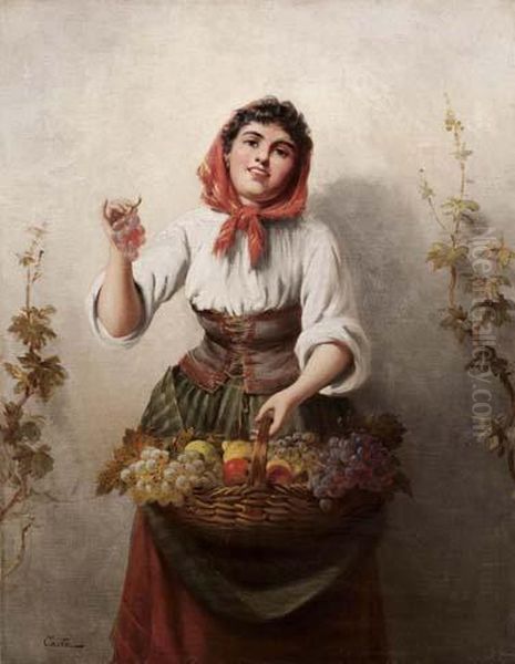 Giovane Fruttivendola Oil Painting by Antonio Costa