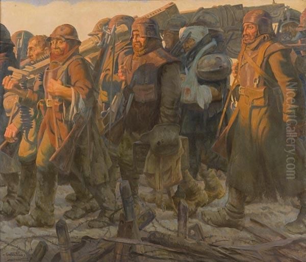 Dopo L'assalto Oil Painting by Giovanni Costantini