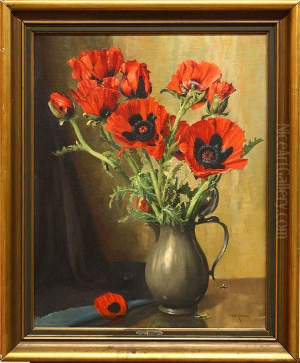 Still Life With Poppies In A Pewter Can Oil Painting by Piet Johannes Cottaar