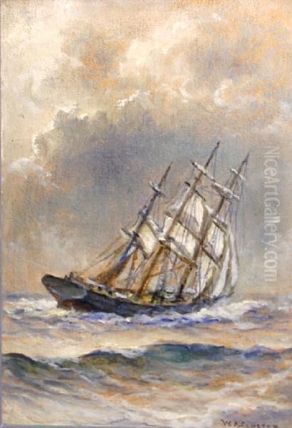 Ship On Choppy Seas Oil Painting by William Coulter