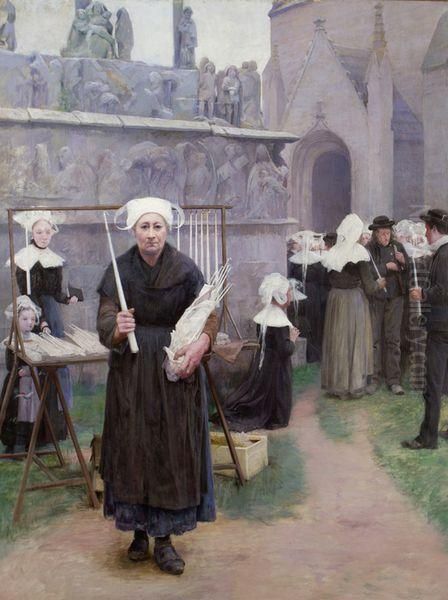 Le Pardon Au Calvaire De Tronoen Oil Painting by Ernest Courtois De Bonnencontre