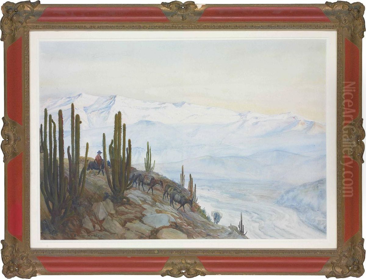 Mule Train In The Andes, Chile Oil Painting by Ernest Courtois De Bonnencontre