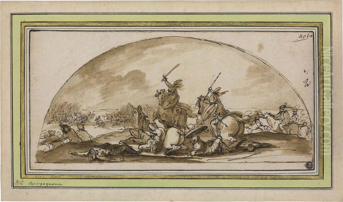 A Cavalry Skirmish Oil Painting by Jacques Courtois