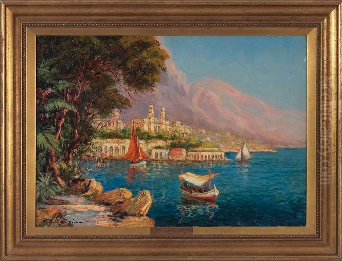 Harbor Scene Oil Painting by Charles Cousin
