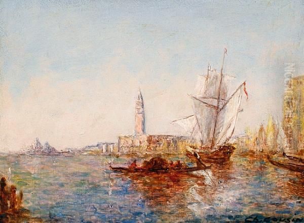 View Across The Lagoon, Venice, With The Piazza San Marco Beyond Oil Painting by Charles Cousin