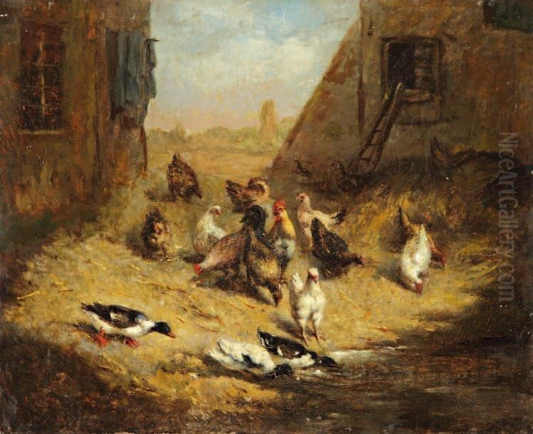 La Basse-cour Oil Painting by Leon Couturier