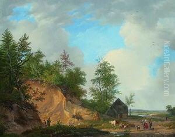 Jager Und Hirten Bei Einer Sandgrube Oil Painting by Abraham Johannes Couwenberg, Jzn.