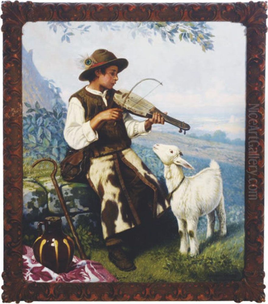 Shepherd And His Sheep Oil Painting by Adelardo Covarsi Yustas