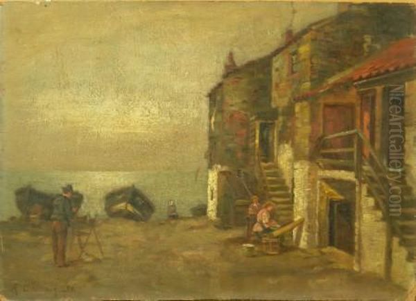 Repairing The Nets Oil Painting by Agnes M. Cowieson