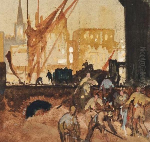 On The Docks Oil Painting by Albert E. Cox