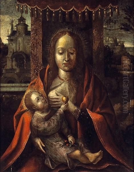 The Virgin Nursing The Christ Child Oil Painting by Michiel Coxie